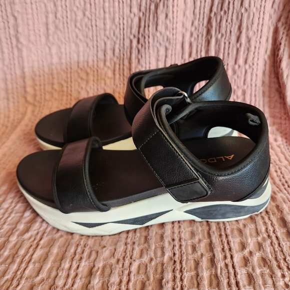 Aldo Zarella Black And White Thick Sole Round Toe Sandal Women's Size  8M - Picture 2 of 10